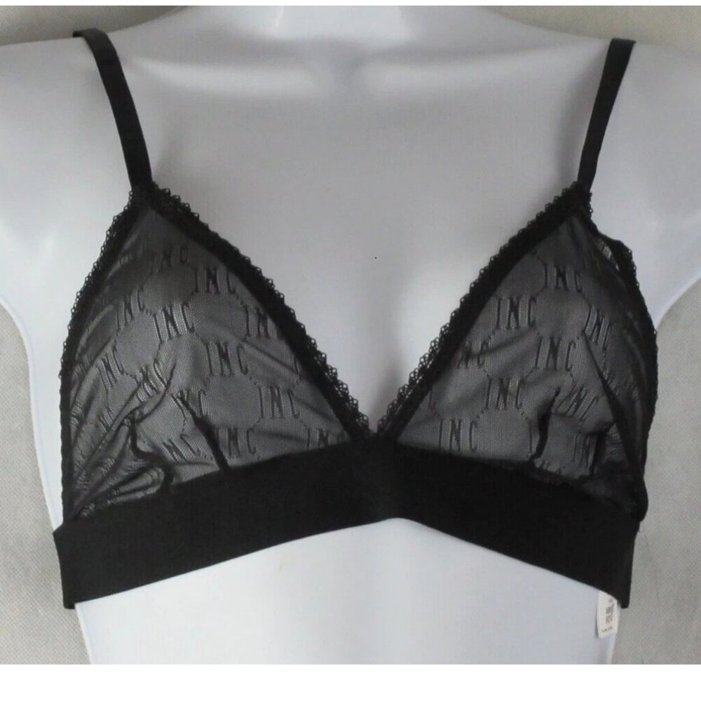 INC International Concepts Women's Mesh Logo Bralette, Deep Black